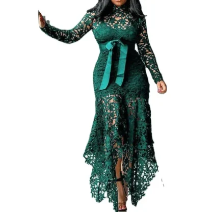 Irregular Hem Lace Long Sleeve Dresses - Image 6