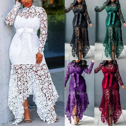 Irregular Hem Lace Long Sleeve Dresses