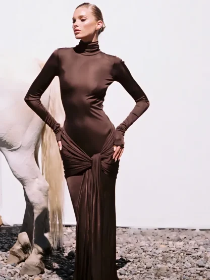 Turtleneck Solid Long Sleeve Dresses