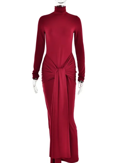 Turtleneck Solid Long Sleeve Dresses - Image 6
