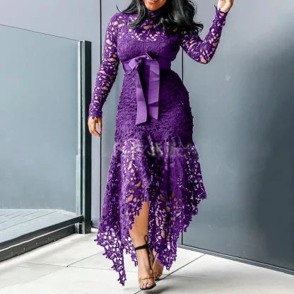 Irregular Hem Lace Long Sleeve Dresses - Image 5