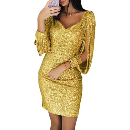 Sequins Tassel Long Sleeve Dresses - Image 5