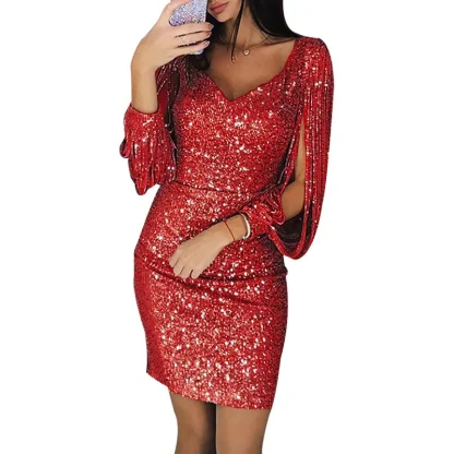 Sequins Tassel Long Sleeve Dresses - Image 6