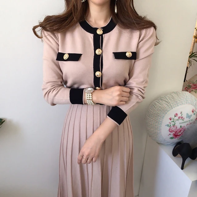 A-line Pleated Long Sleeve Dress | Free Shipping!