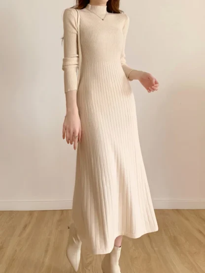 Solid Knitted Long Sleeve Dresses - Image 5
