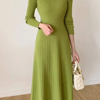 Solid Knitted Long Sleeve Dresses