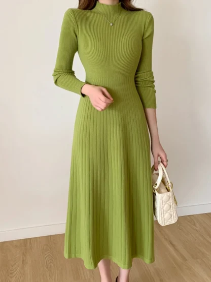 Solid Knitted Long Sleeve Dresses