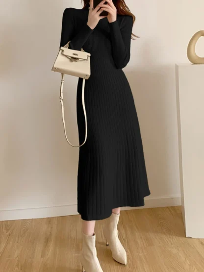 Solid Knitted Long Sleeve Dresses - Image 6
