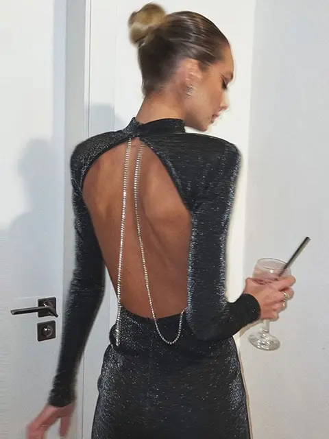 Backless Glittered Long Sleeve Dresses | Free Shipping!