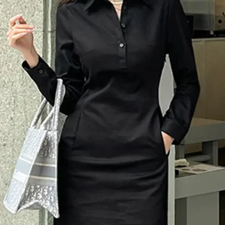 Casual Long Sleeve Dress with Pocket
