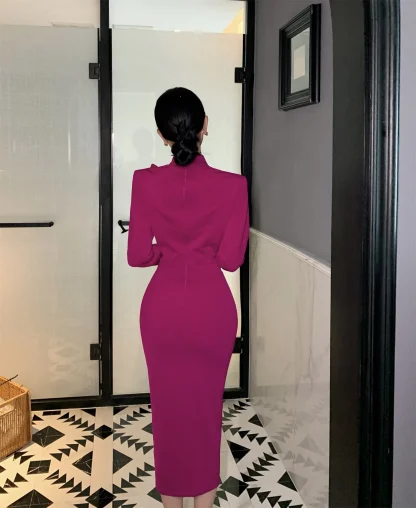 Elegant Bow Long Sleeve Dress - Image 5
