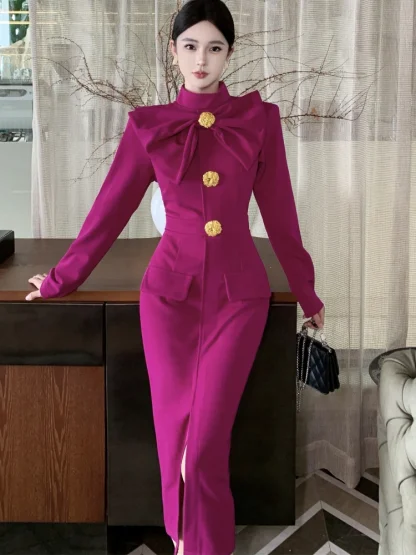 Elegant Bow Long Sleeve Dress