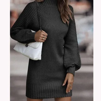 Knitted High Neck Long Sleeve Dresses