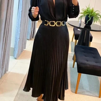 Accordion Pleats Long Sleeve Dresses