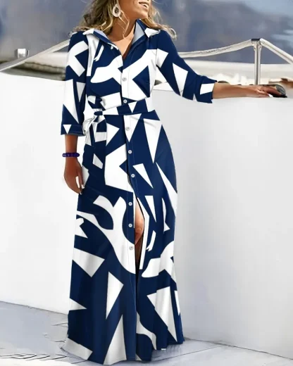 Button Down Striped Long Sleeve Dresses - Image 2