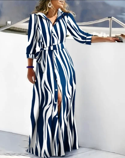 Button Down Striped Long Sleeve Dresses - Image 4