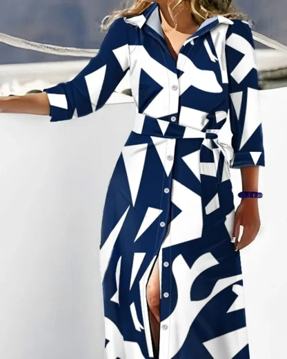 Button Down Striped Long Sleeve Dresses - Image 3