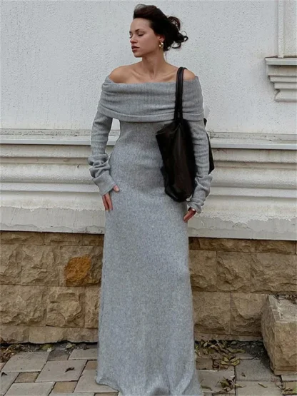 Cozy Off-shoulder Long Sleeve Dress - Image 5