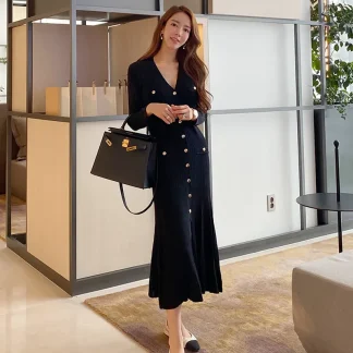 V-neck Elegant Long Sleeve Dress